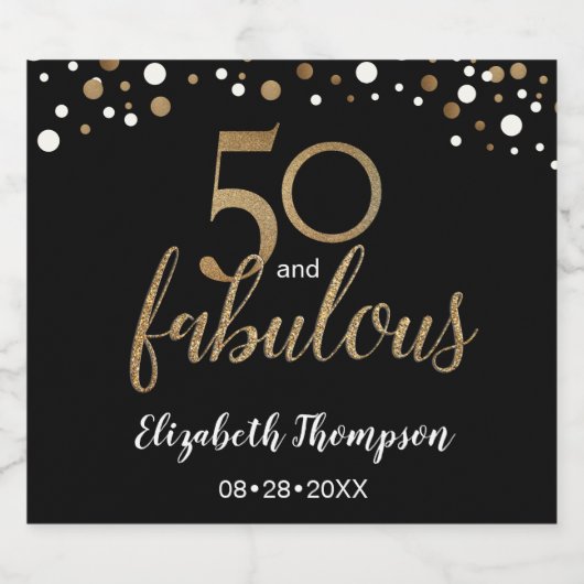 50e verjaardag en geweldige Gold Black confetti Sparkling Wijnetiket (Enkel label)
