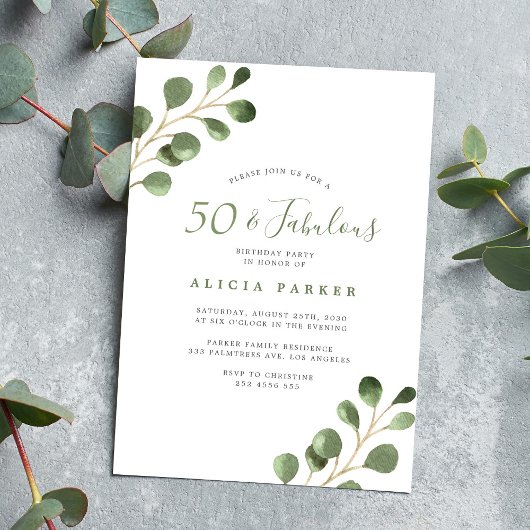 50e verjaardag Eucalyptus Elegant Party Kaart