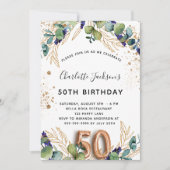 50e verjaardag eucalyptus greenery glitter elegant kaart (Voorkant)