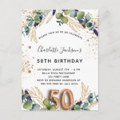 50e verjaardag eucalyptus greenery glitter elegant uitnodiging briefkaart (Voorkant)