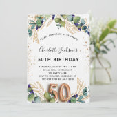 50e verjaardag eucalyptus greenery glitter luxe kaart (Staand voorkant)