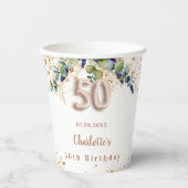 50e verjaardag eucalyptus greenery glitter name papieren bekers (Voorkant)