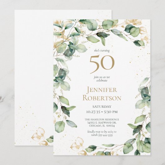 50e verjaardag Eucalyptus Kaart Verzoek (Voorkant / Achterkant)