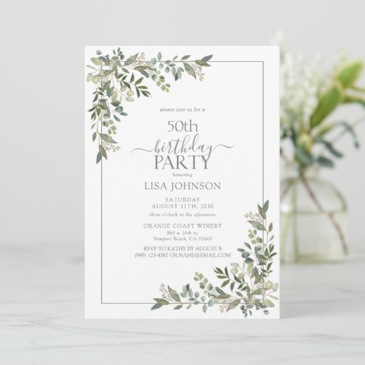 50e verjaardag Eucalyptus Sage Groene Botanische Kaart (Staand voorkant)