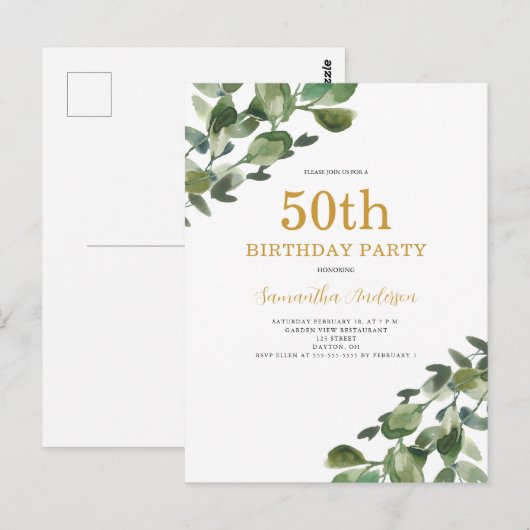 50e verjaardag Eucalyptus Waterverf Briefkaart (Voorkant / Achterkant)