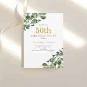 50e verjaardag Eucalyptus Waterverf Gold Script Kaart