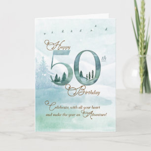 50e verjaardag Evergreen Pines and Deer Nature Kaart