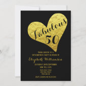 50e verjaardag Fabulous 50 Black | Faux Gold Heart Kaart (Voorkant)