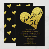50e verjaardag Fabulous 50 Black | Faux Gold Heart Kaart (Voorkant / Achterkant)