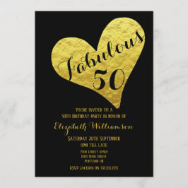 50e verjaardag Fabulous 50 Black | Faux Gold Heart Kaart