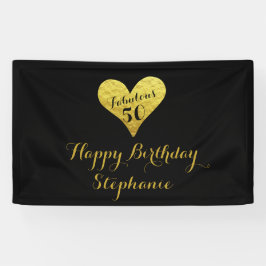 50e verjaardag Fabulous 50 Black | Faux Gold Heart Spandoek