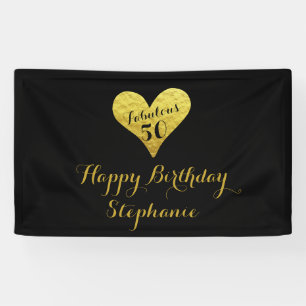 50e verjaardag Fabulous 50 Black   Faux Gold Heart Spandoek