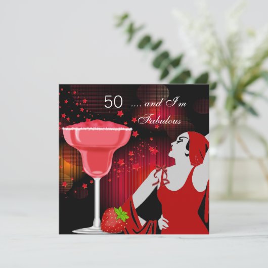 50e verjaardag Fabulous 50 diva Red Black Kaart (Staand voorkant)