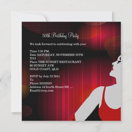 50e verjaardag Fabulous 50 diva Red Black Kaart (Achterkant)