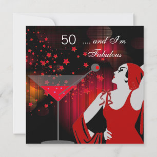 50e verjaardag Fabulous 50 diva Red White Kaart