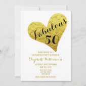 50e verjaardag Fabulous 50 White| Faux Gold Heart Kaart (Voorkant)