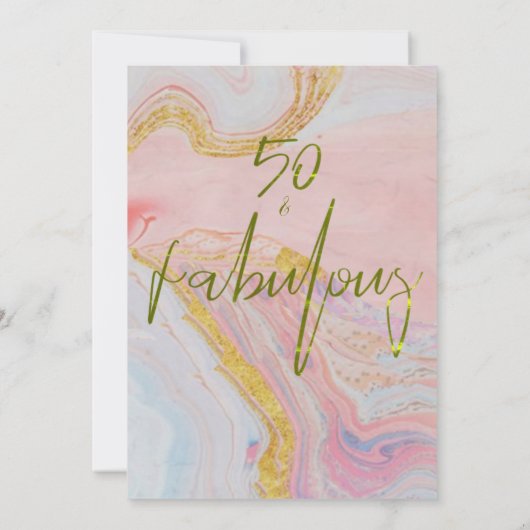 50e verjaardag Fabulous Pink Blue Gold Marble Kaart (Achterkant)