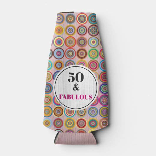 50e verjaardag Fabulous Pink Modern Circles Flesjeskoeler (Voorkant)