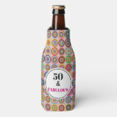 50e verjaardag Fabulous Pink Modern Circles Flesjeskoeler (Fles Voorkant)