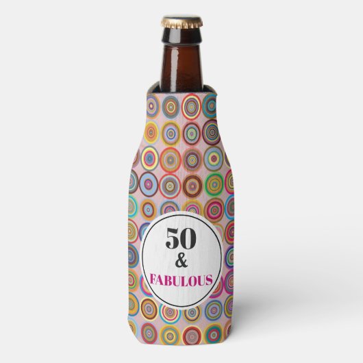 50e verjaardag Fabulous Pink Modern Circles Flesjeskoeler (Fles Voorkant)