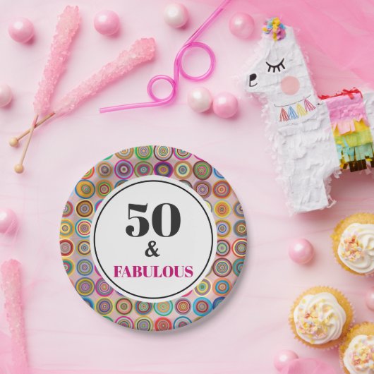 50e verjaardag Fabulous Pink Modern Circles Papieren Bordje (Feest)
