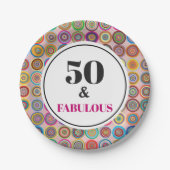 50e verjaardag Fabulous Pink Modern Circles Papieren Bordje (Voorkant)