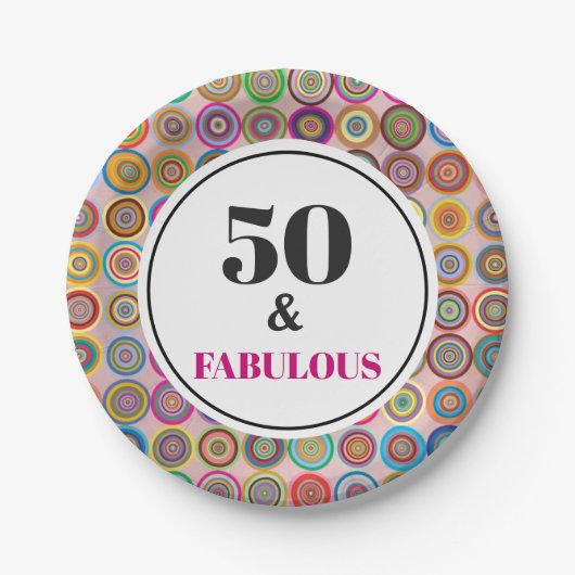 50e verjaardag Fabulous Pink Modern Circles Papieren Bordje (Voorkant)