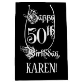 50e verjaardag: Fancy, elegant script + aangepaste Medium Cadeauzakje (Voorkant)