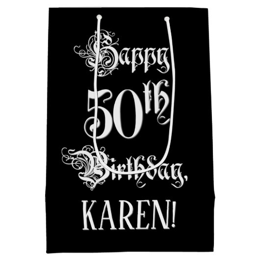 50e verjaardag: Fancy, elegant script + aangepaste Medium Cadeauzakje (Achterkant)