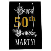 50e verjaardag ~ Fancy script; Faux Gold look; naa Medium Cadeauzakje (Achterkant)