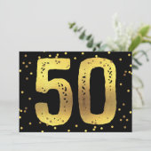 50e verjaardag Faux Gold Foil Confetti Black Kaart (Staand voorkant)
