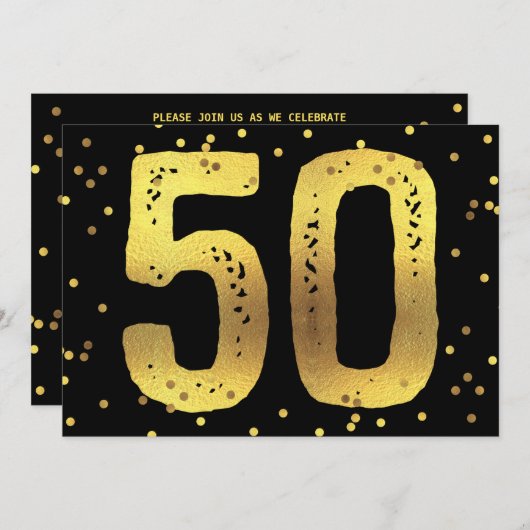 50e verjaardag Faux Gold Foil Confetti Black Kaart (Voorkant / Achterkant)