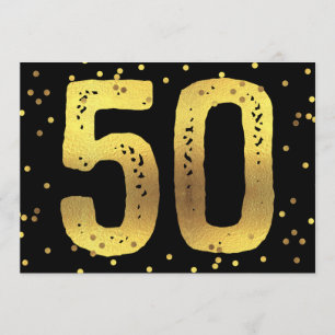 50e verjaardag Faux Gold Foil Confetti Black Kaart