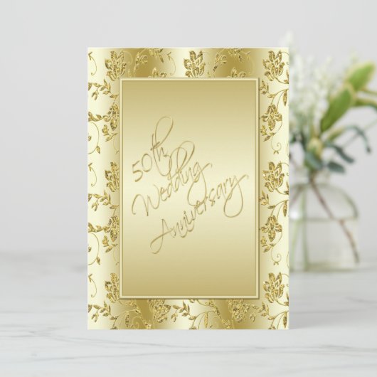 50e verjaardag FAUX gouden glans II uitnodiging (Staand voorkant)