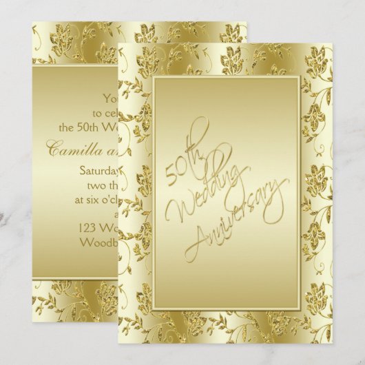 50e verjaardag FAUX gouden glans II uitnodiging (Voorkant / Achterkant)
