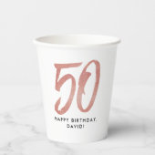 50e verjaardag faux roos goud glitter gepersonalis papieren bekers (Voorkant)