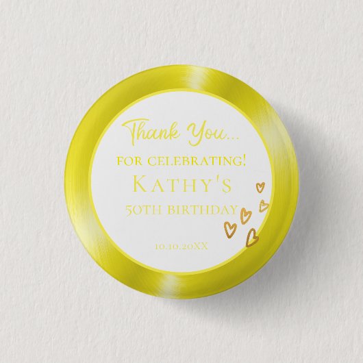 50e verjaardag Favor Gold Hearts Ronde Button 3,2 Cm (Voorkant)
