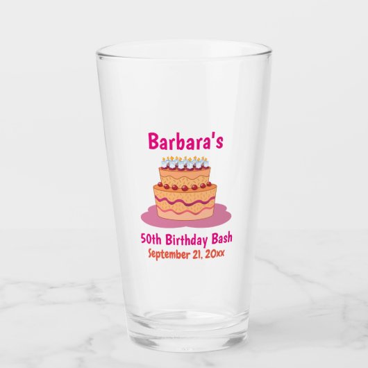 50e verjaardag Favor Pink Cake Beer Pint Glas (Voorkant)