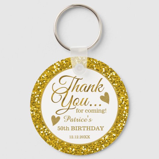 50e verjaardag Favors Gold Glitter Hartelijk dank Sleutelhanger (Voorkant)