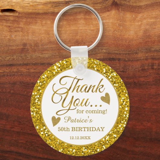 50e verjaardag Favors Gold Glitter Hartelijk dank Sleutelhanger (Voorkant)