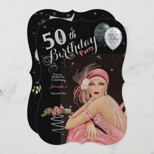 50e verjaardag feest art deco design verjaardag kaart (Voorkant / Achterkant)