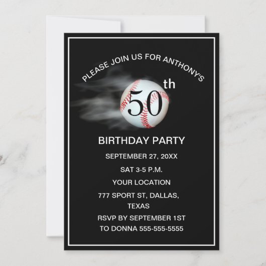 50e verjaardag Feest Baseball Black Dad Sport Kaart (Voorkant)