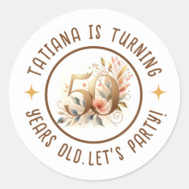 50e verjaardag feest Floral Ronde Sticker