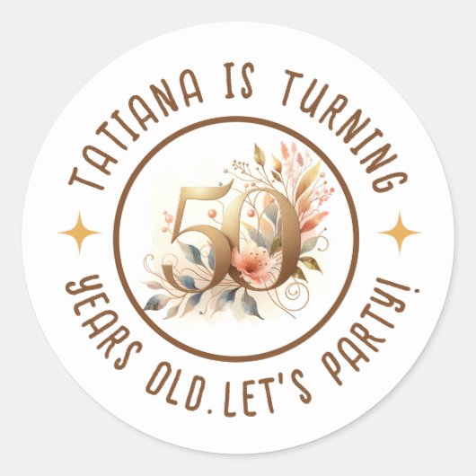 50e verjaardag feest Floral Ronde Sticker (Voorkant)