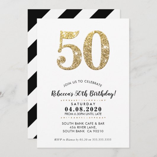 50E VERJAARDAG FEEST INVITE moderne gouden glitter Kaart (Voorkant / Achterkant)