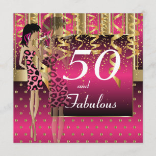 50e Verjaardag Feest Meisjes Feest   Roze & Goud Kaart