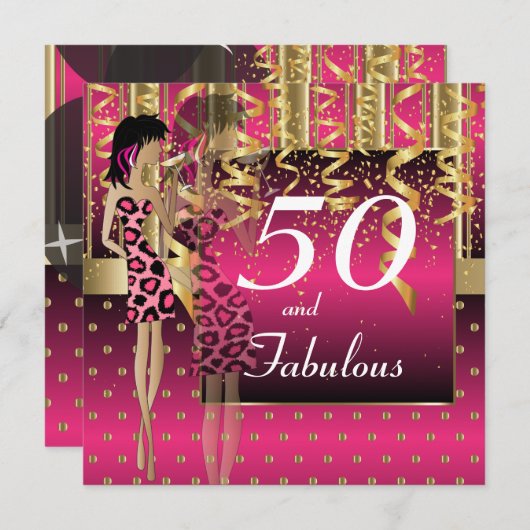 50e verjaardag Feest Meisjesfeest | Roze & Goud Kaart (Voorkant / Achterkant)