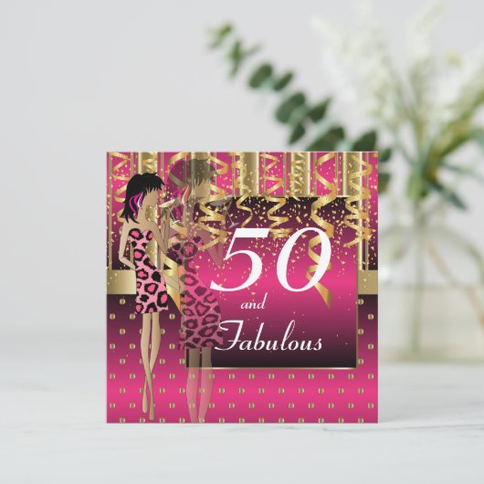 50e verjaardag Feest Meisjesfeest | Roze & Goud Kaart (Staand voorkant)