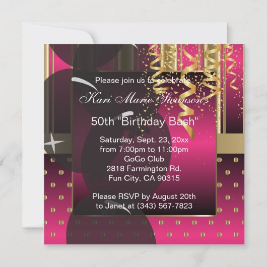 50e verjaardag Feest Meisjesfeest | Roze & Goud Kaart (Achterkant)