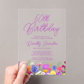 50e Verjaardag Feest Paarse Boho Wildflower Acryl Uitnodigingen (Insitu (Draagbaar))